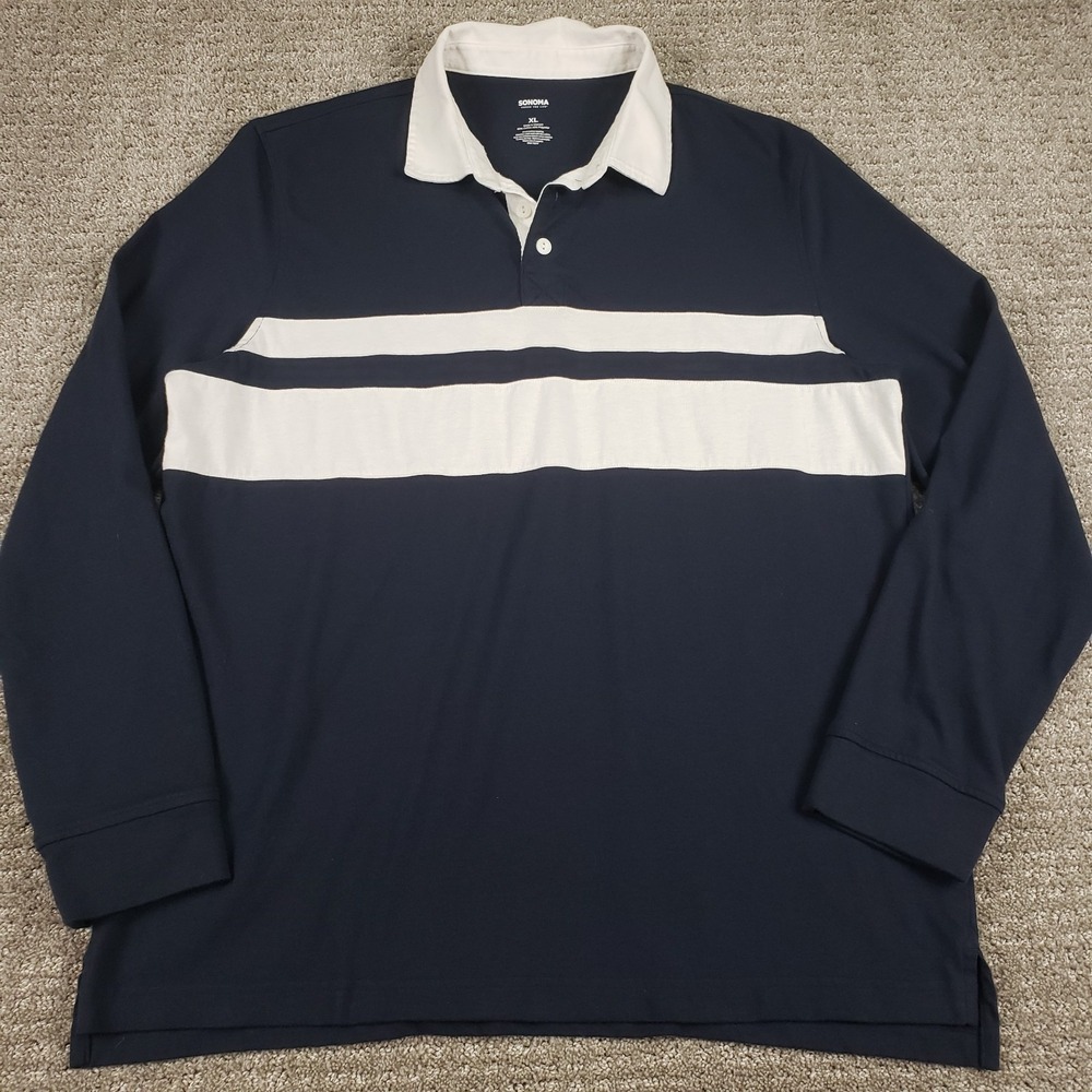 Sonoma Rugby Shirt Mens XL Navy Blue Heavy Cotton Polo Y2K Preppy